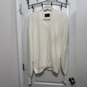 Vintage 80s Jantzen V Neck Sweater Mens XL Off White‎ Acrylic USA Tennis Prep